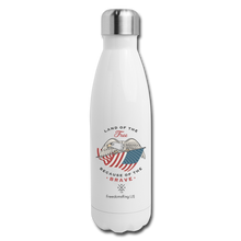 Load image into Gallery viewer, LAND OF THE FREE - BECAUSE OF THE BRAVE - Insulated Stainless Steel Water Bottle - white