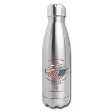 Load image into Gallery viewer, LAND OF THE FREE - BECAUSE OF THE BRAVE - Insulated Stainless Steel Water Bottle - silver