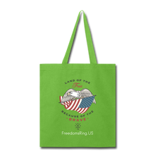Load image into Gallery viewer, LAND OF THE FREE, BECAUSE OF THE BRAVE - Tote Bag - lime green