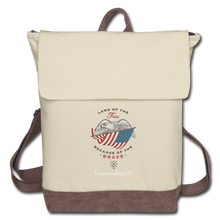 Load image into Gallery viewer, LAND OF THE FREE, BECAUSE OF THE BRAVE - Canvas Backpack - ivory/brown
