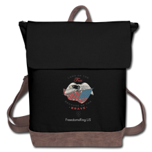 Load image into Gallery viewer, LAND OF THE FREE, BECAUSE OF THE BRAVE - Canvas Backpack - black/brown