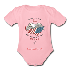 Load image into Gallery viewer, LAND OF THE FREE, BECAUSE OF THE BRAVE - Organic Short Sleeve Baby Bodysuit - light pink