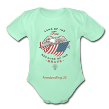 Load image into Gallery viewer, LAND OF THE FREE, BECAUSE OF THE BRAVE - Organic Short Sleeve Baby Bodysuit - light mint
