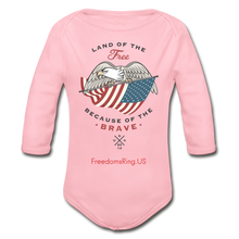 Load image into Gallery viewer, LAND OF THE FREE, BECAUSE OF THE BRAVE - Organic Long Sleeve Baby Bodysuit - light pink