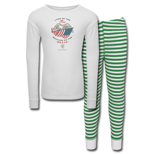 Load image into Gallery viewer, LAND OF THE FREE, BECAUSE OF THE BRAVE - Kids’ Pajama Set - white/green stripe