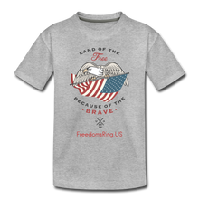 Load image into Gallery viewer, LAND OF THE FREE, BECAUSE OF THE BRAVE - Kids' Premium T-Shirt - heather gray
