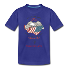 Load image into Gallery viewer, LAND OF THE FREE, BECAUSE OF THE BRAVE - Kids' Premium T-Shirt - royal blue