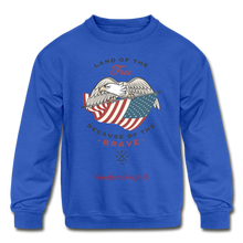 Load image into Gallery viewer, LAND OF THE FREE, BECAUSE OF THE BRAVE - Kids' Crewneck Sweatshirt - royal blue