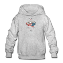 Load image into Gallery viewer, LAND OF THE FREE, BECAUSE OF THE BRAVE - Gildan Heavy Blend Youth Hoodie - heather gray