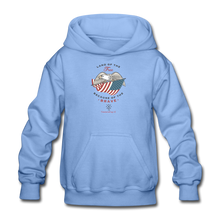 Load image into Gallery viewer, LAND OF THE FREE, BECAUSE OF THE BRAVE - Gildan Heavy Blend Youth Hoodie - carolina blue