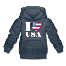 Load image into Gallery viewer, I LOVE USA - Kids‘ Premium Hoodie - heather denim