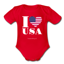 Load image into Gallery viewer, I LOVE USA - Organic Short Sleeve Baby Bodysuit - red