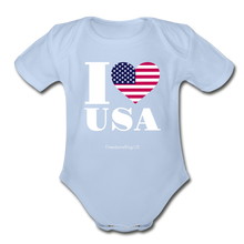 Load image into Gallery viewer, I LOVE USA - Organic Short Sleeve Baby Bodysuit - sky