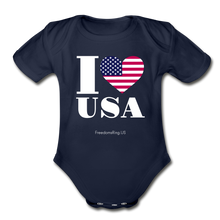 Load image into Gallery viewer, I LOVE USA - Organic Short Sleeve Baby Bodysuit - dark navy