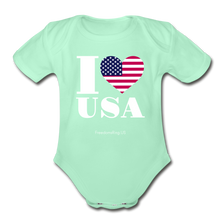 Load image into Gallery viewer, I LOVE USA - Organic Short Sleeve Baby Bodysuit - light mint