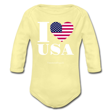 Load image into Gallery viewer, I LOVE USA - Organic Long Sleeve Baby Bodysuit - washed yellow