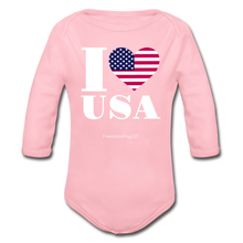 Load image into Gallery viewer, I LOVE USA - Organic Long Sleeve Baby Bodysuit - light pink