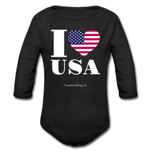 Load image into Gallery viewer, I LOVE USA - Organic Long Sleeve Baby Bodysuit - black