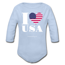 Load image into Gallery viewer, I LOVE USA - Organic Long Sleeve Baby Bodysuit - sky