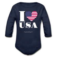 Load image into Gallery viewer, I LOVE USA - Organic Long Sleeve Baby Bodysuit - dark navy