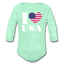 Load image into Gallery viewer, I LOVE USA - Organic Long Sleeve Baby Bodysuit - light mint
