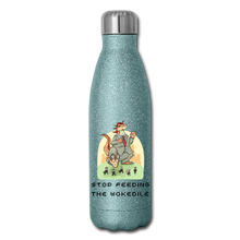 Load image into Gallery viewer, STOP FEEDING THE WOKEDILE! - Double-Sided Printing on Insulated Stainless Steel Water Bottle - turquoise glitter