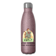Load image into Gallery viewer, STOP FEEDING THE WOKEDILE! - Double-Sided Printing on Insulated Stainless Steel Water Bottle - pink glitter