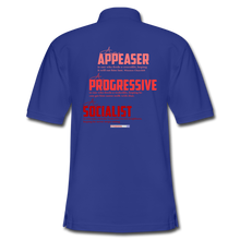 Load image into Gallery viewer, APPEASER, PROGRESSIVE, SOCIALIST - Men's Pique Polo Shirt - royal blue