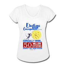 Load image into Gallery viewer, ELECTIONS HAVE CONSEQUENCES... - Women's Tri-Blend V-Neck T-Shirt - white