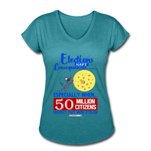 Load image into Gallery viewer, ELECTIONS HAVE CONSEQUENCES... - Women's Tri-Blend V-Neck T-Shirt - heather turquoise