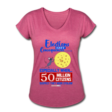 Load image into Gallery viewer, ELECTIONS HAVE CONSEQUENCES... - Women's Tri-Blend V-Neck T-Shirt - heather raspberry