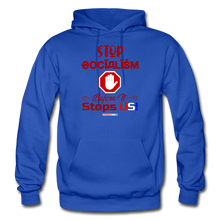 Load image into Gallery viewer, STOP SOCIALISM, BEFORE IT STOPS US! - Gildan Heavy Blend Adult Hoodie - royal blue