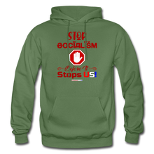 Load image into Gallery viewer, STOP SOCIALISM, BEFORE IT STOPS US! - Gildan Heavy Blend Adult Hoodie - military green