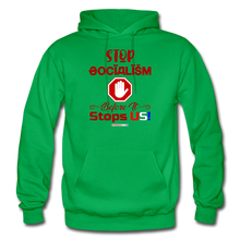 Load image into Gallery viewer, STOP SOCIALISM, BEFORE IT STOPS US! - Gildan Heavy Blend Adult Hoodie - kelly green