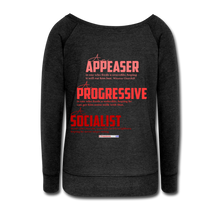 Load image into Gallery viewer, STOP FEEDING THE WOKEDILE! - Two-Sided Printing on Women's Wideneck Sweatshirt - heather black