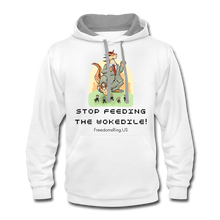 Load image into Gallery viewer, STOP FEEDING THE WOKEDILE! - Two-Sided Printing on Contrast Hoodie - white/gray