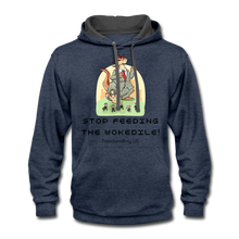 Load image into Gallery viewer, STOP FEEDING THE WOKEDILE! - Two-Sided Printing on Contrast Hoodie - indigo heather/asphalt