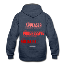 Load image into Gallery viewer, STOP FEEDING THE WOKEDILE! - Two-Sided Printing on Contrast Hoodie - indigo heather/asphalt