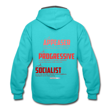 Load image into Gallery viewer, STOP FEEDING THE WOKEDILE! - Two-Sided Printing on Contrast Hoodie - scuba blue/asphalt