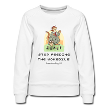 Load image into Gallery viewer, STOP FEEDING THE WOKEDILE! - Two-Sided Printing on Women’s Premium Sweatshirt - white