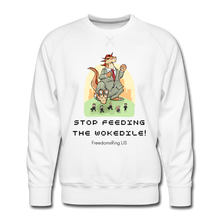 Load image into Gallery viewer, STOP FEEDING THE WOKEDILE! - Two-Sided Printing on Men’s Premium Sweatshirt - white