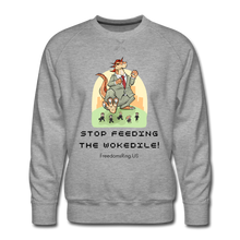 Load image into Gallery viewer, STOP FEEDING THE WOKEDILE! - Two-Sided Printing on Men’s Premium Sweatshirt - heather gray