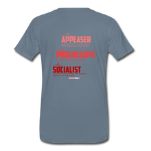 Load image into Gallery viewer, STOP FEEDING THE WOKEDILE! - Two-Sided Printing on Men's Premium T-Shirt - steel blue