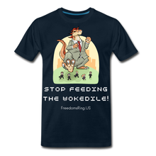 Load image into Gallery viewer, STOP FEEDING THE WOKEDILE! - Two-Sided Printing on Men's Premium T-Shirt - deep navy