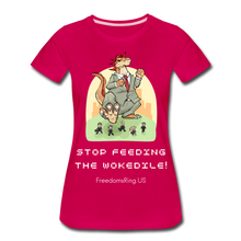 Load image into Gallery viewer, STOP FEEDING THE WOKEDILE! - Two-Sided Printing on Women’s Premium T-Shirt - dark pink