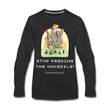 Load image into Gallery viewer, STOP FEEDING THE WOKEDILE! - Two-Sided Printing on Men's Premium Long Sleeve Shirt - black
