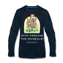 Load image into Gallery viewer, STOP FEEDING THE WOKEDILE! - Two-Sided Printing on Men's Premium Long Sleeve Shirt - deep navy