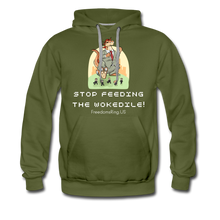 Load image into Gallery viewer, STOP FEEDING THE WOKEDILE! - Two-Sided Printing on Men’s Premium Hoodie - olive green