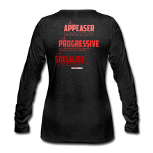 Load image into Gallery viewer, STOP FEEDING  THE WOKEDILE! - Two-Sided Printing on Women's Premium Long Sleeve T-Shirt - white text - charcoal gray