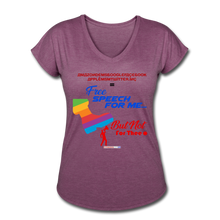 Load image into Gallery viewer, FREE SPEECH FOR ME, BUT NOT FOR THEE - Women's Tri-Blend V-Neck T-Shirt - heather plum
